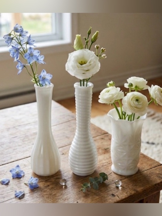 Other - White Milk Glass Trio of Vases
